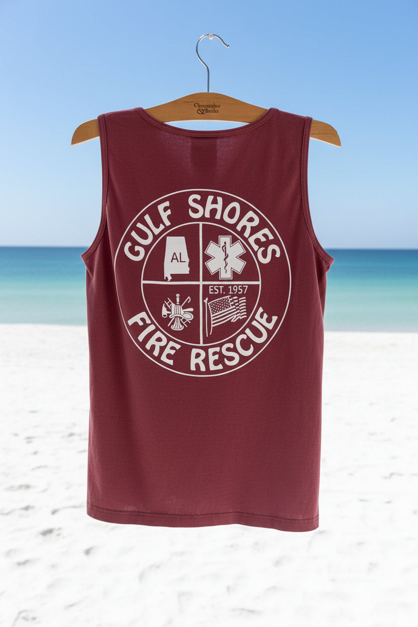 Adult  Crimson Gulf Shores Fire Rescue Comfort Color Tank Top