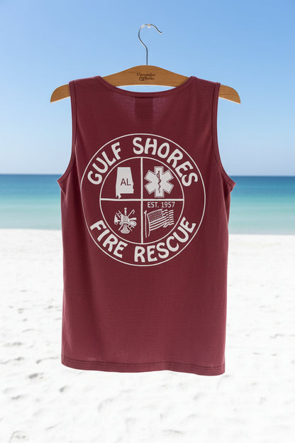 Adult  Crimson Gulf Shores Fire Rescue Comfort Color Tank Top