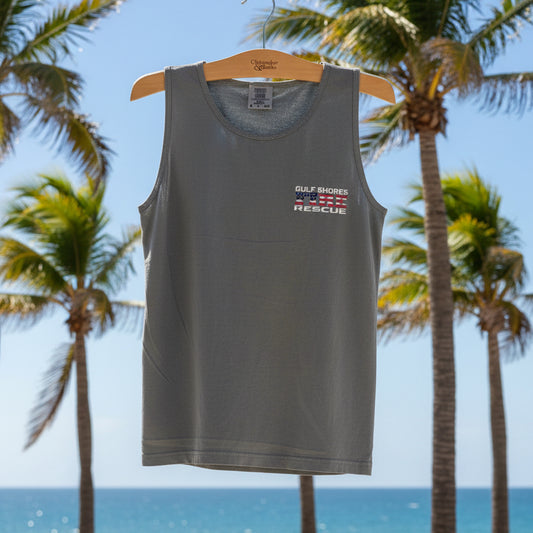 Adult  Grey Gulf Shores Fire Rescue Comfort Color Tank Top