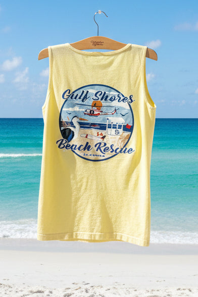 Adult Gulf Shores Beach Rescue Comfort Color Tank Top in Yellow