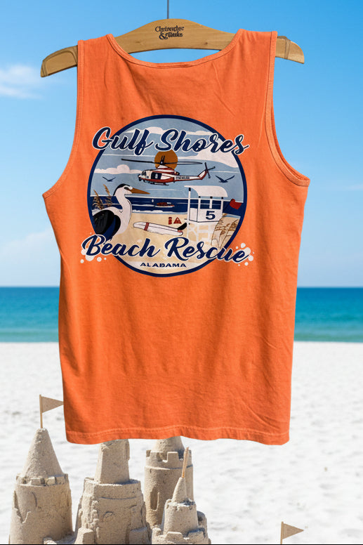Adult Gulf Shores Beach Rescue Comfort Color Tank Top in Melon